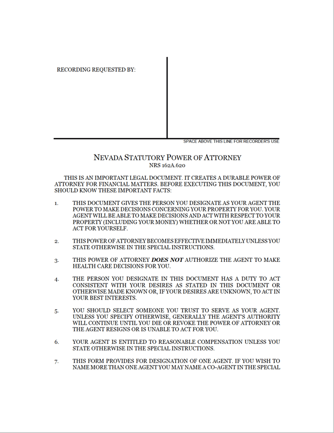 Nevada Power of Attorney Forms preview
