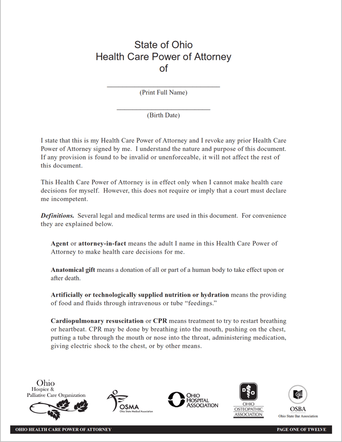 Ohio Medical Power of Attorney Form preview