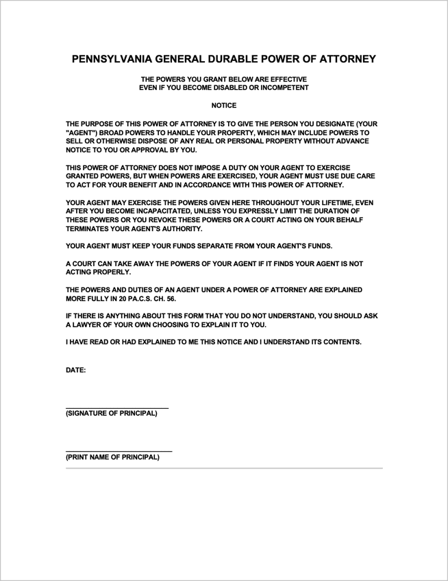 Pennsylvania Power of Attorney Forms preview