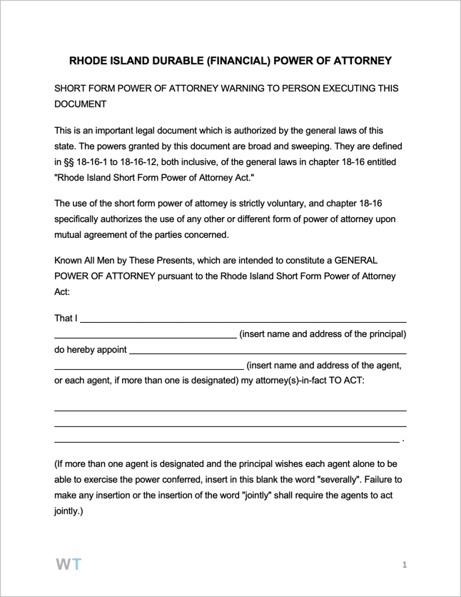 Rhode Island Power of Attorney Forms preview