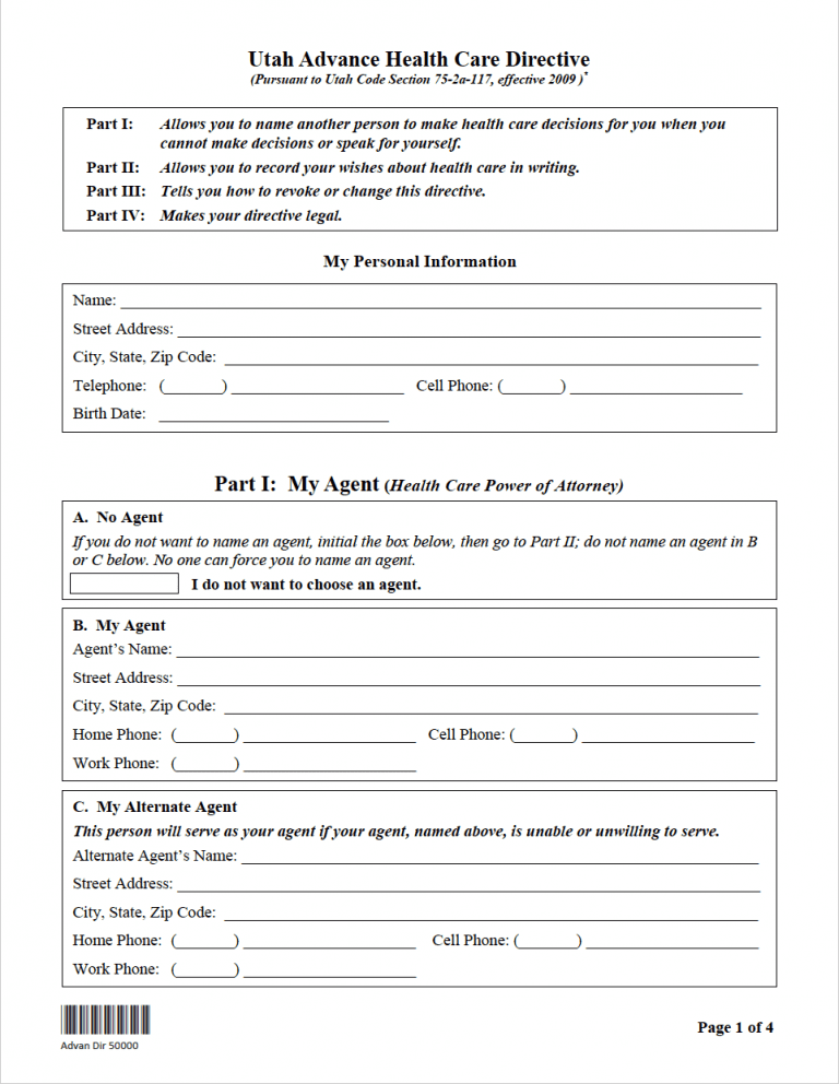 Utah Advance Health Care Directive Form preview