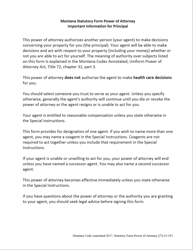 Montana Power of Attorney Forms preview