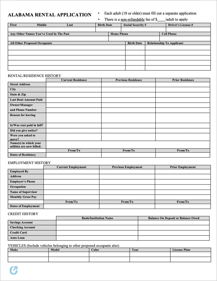 Alabama Rental Application preview