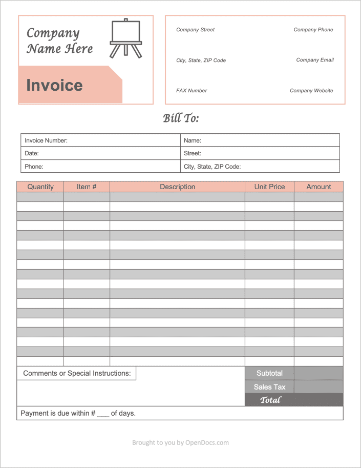 Artist Invoice Template preview