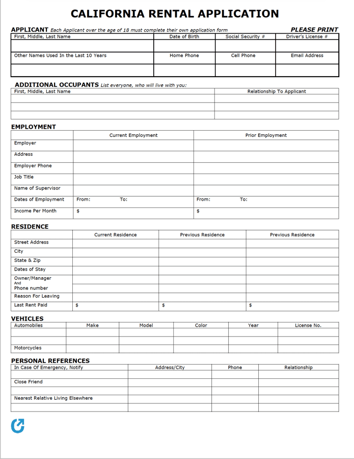 California Rental Application preview