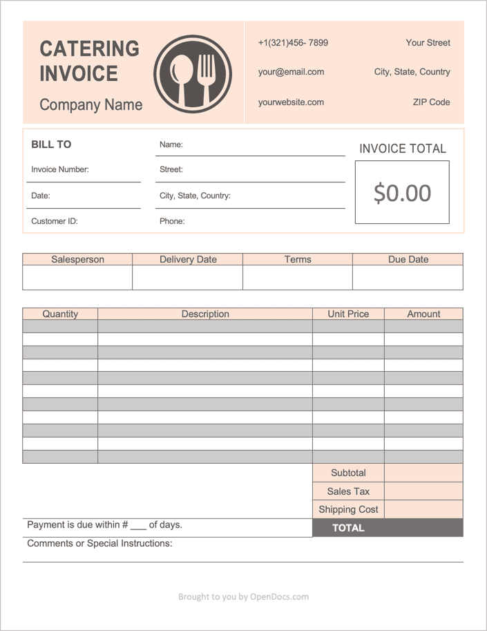 Catering Invoice Template preview