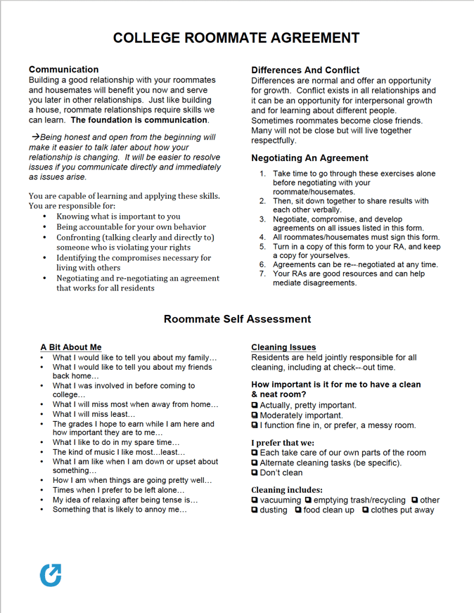 College (Dorm) Roommate Agreement preview