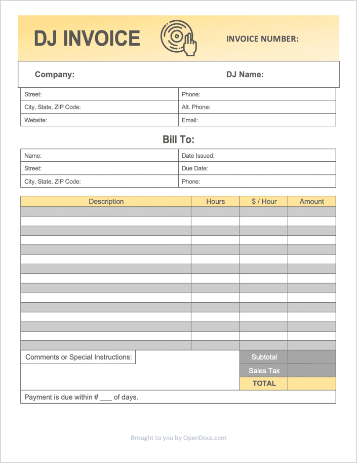 DJ (Disc Jockey) Invoice Template preview