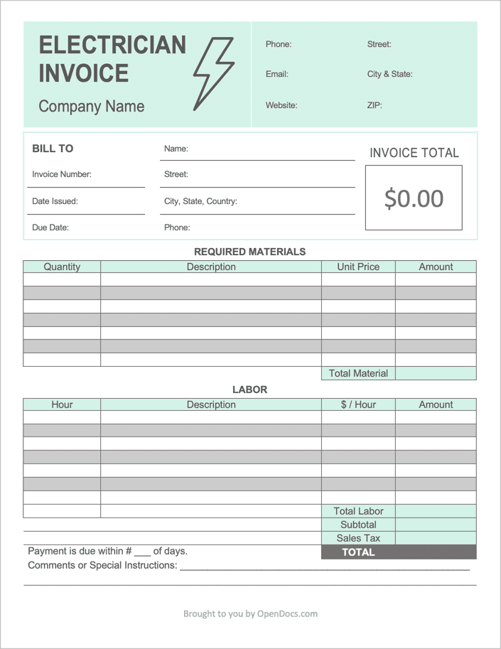 Electrician Invoice Template preview