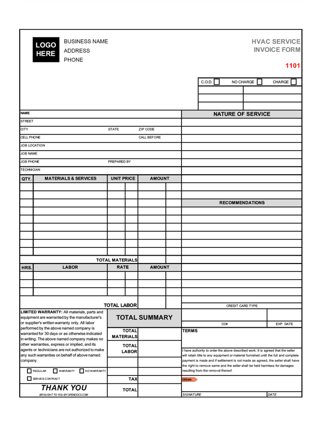 HVAC Invoice Template preview