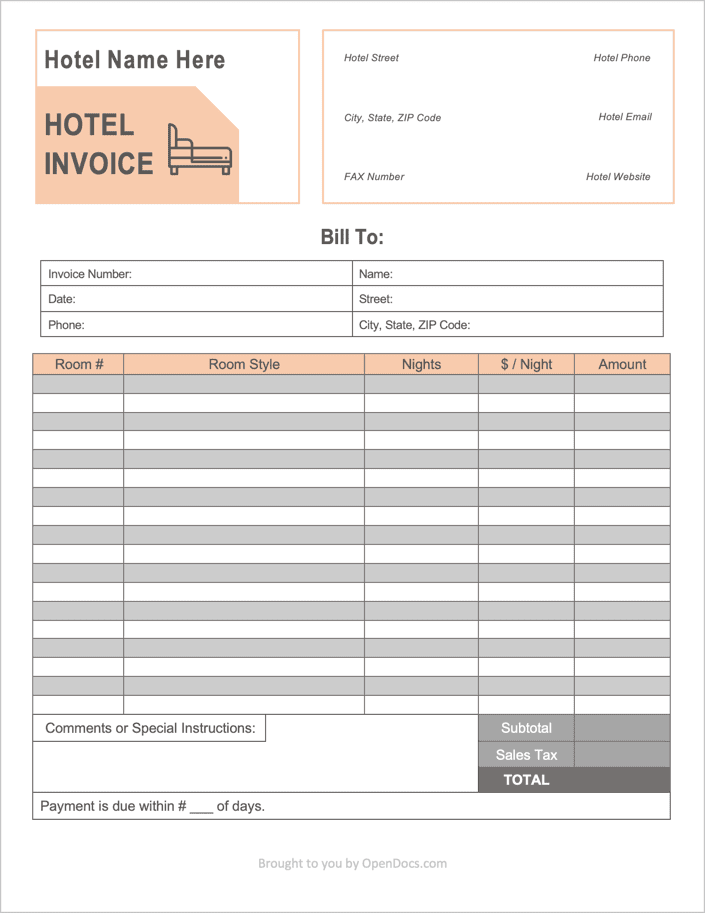 Hotel Invoice Template preview