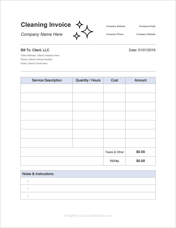 House Cleaning (Maid) Invoice Template preview