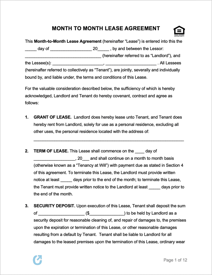 Month-to-Month Lease Agreement Template preview