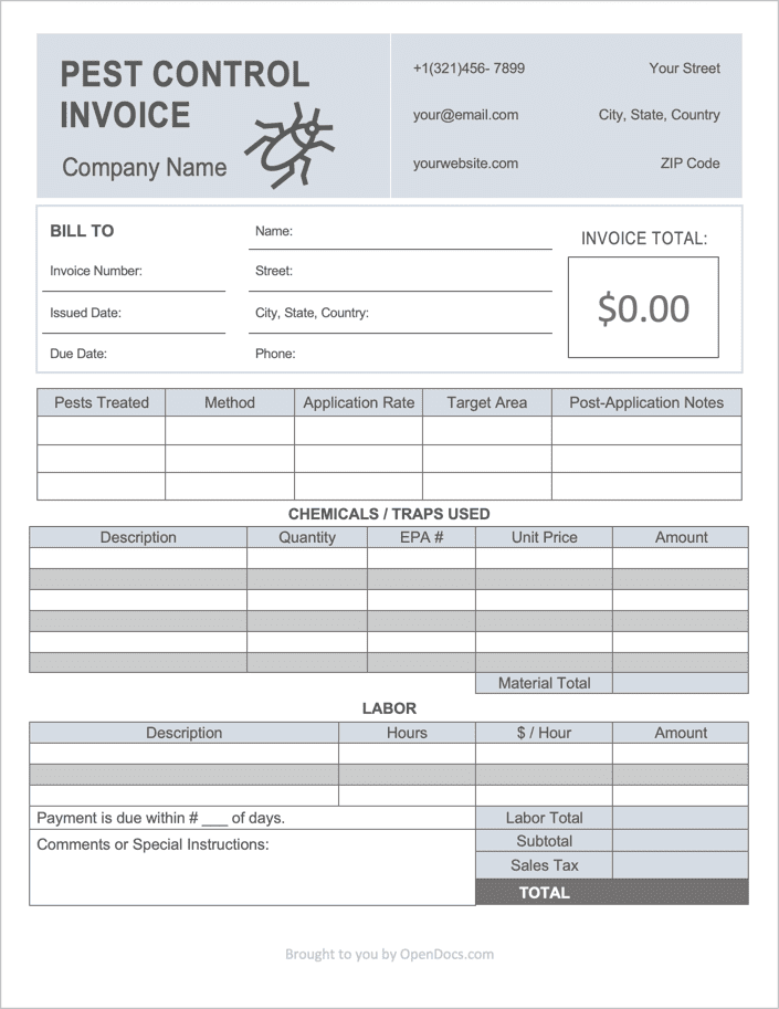Pest Control Invoice Template preview