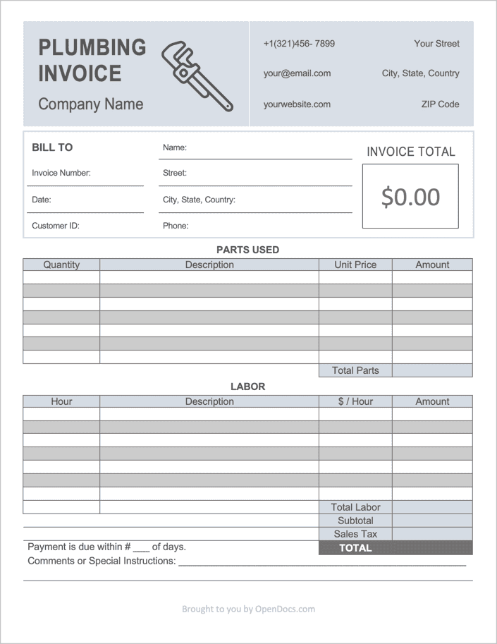 Plumbing Invoice Template preview