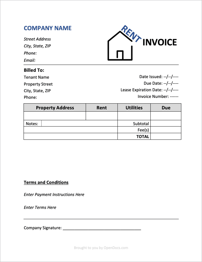 Rental Invoice Templates preview