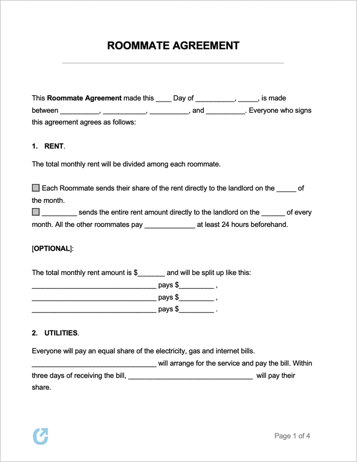 Roommate Agreement Template preview