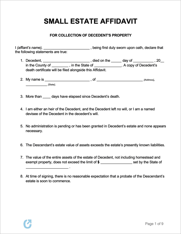 Small Estate Affidavit Forms preview