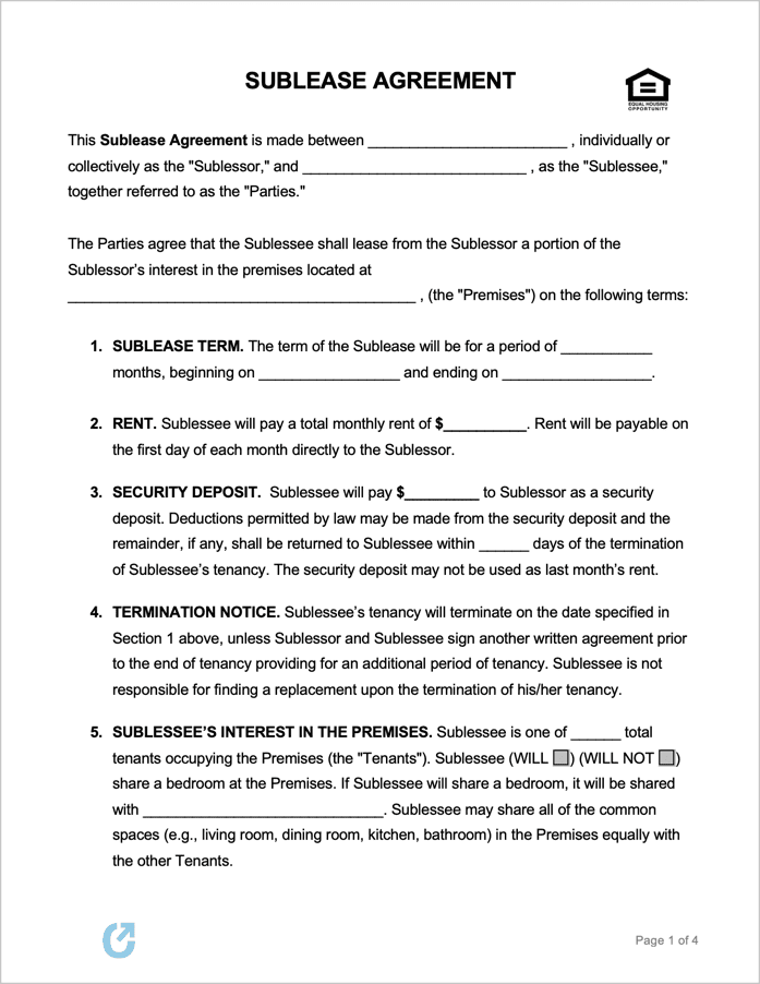Sublease Agreement Templates preview