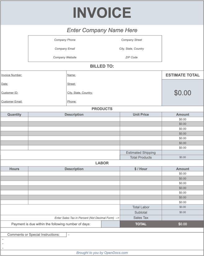 Google Sheets Invoice Templates preview