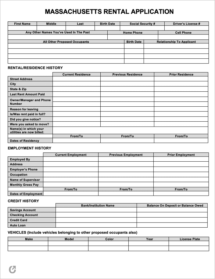 Massachusetts Rental Application preview