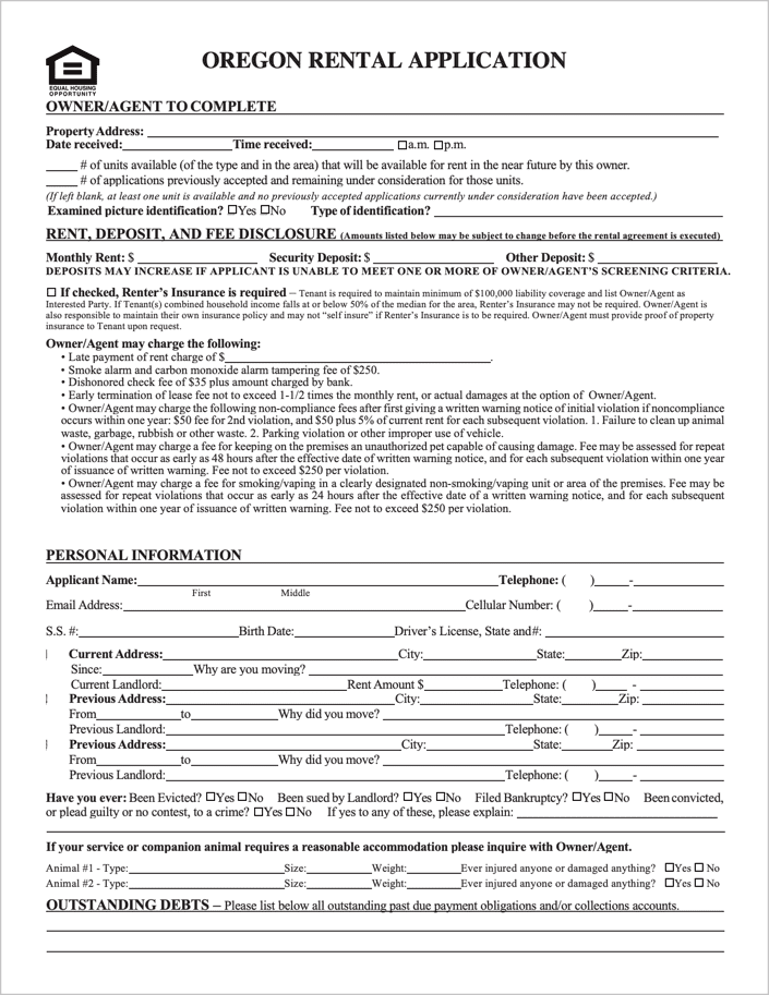 Oregon Rental Application preview