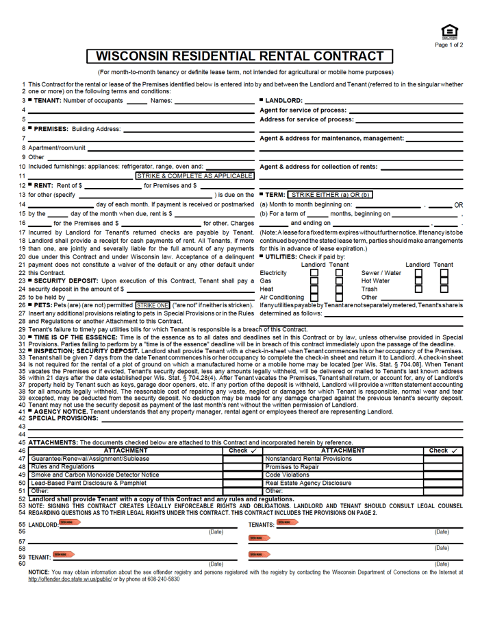 Wisconsin Rental Lease Agreement Templates (6) preview
