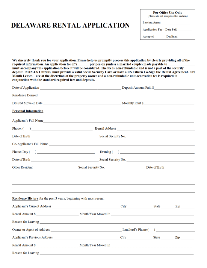 Delaware Rental Application preview