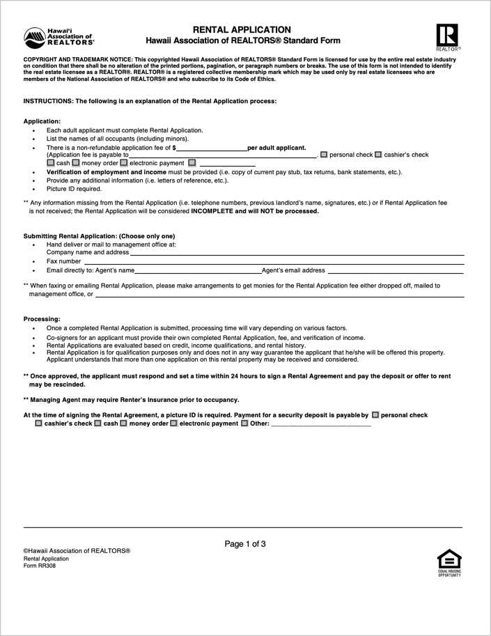 Hawaii Rental Application | Form RR308 preview