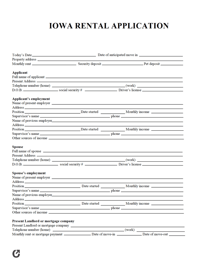 Iowa Rental Application preview
