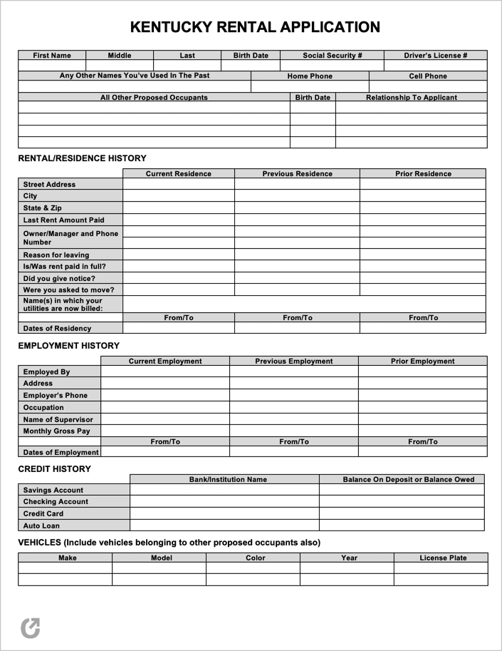 Kentucky Rental Application preview