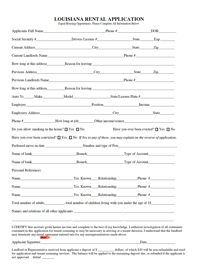 Louisiana Rental Application preview