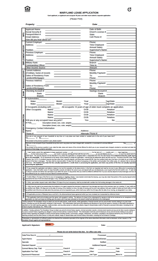 Maryland Rental Application preview