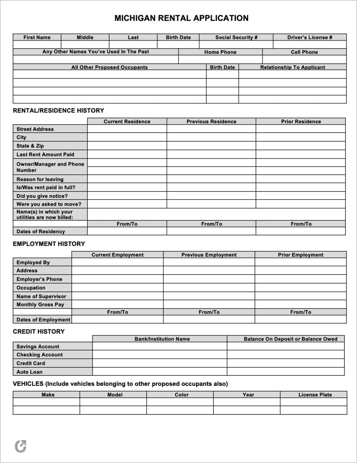 Michigan Rental Application preview