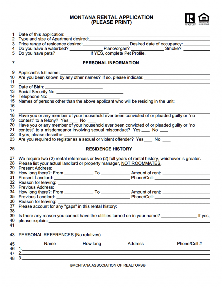 Montana Rental Application preview