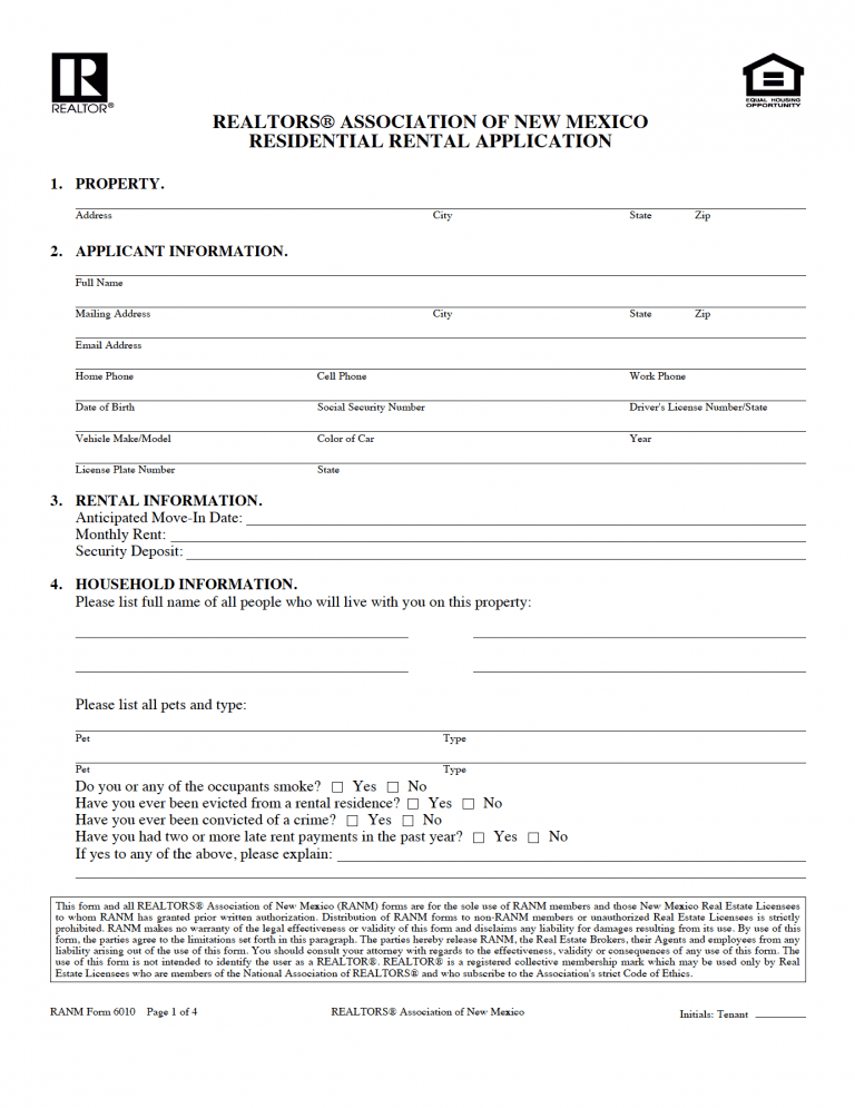 New Mexico Rental Application | Form 6010 preview
