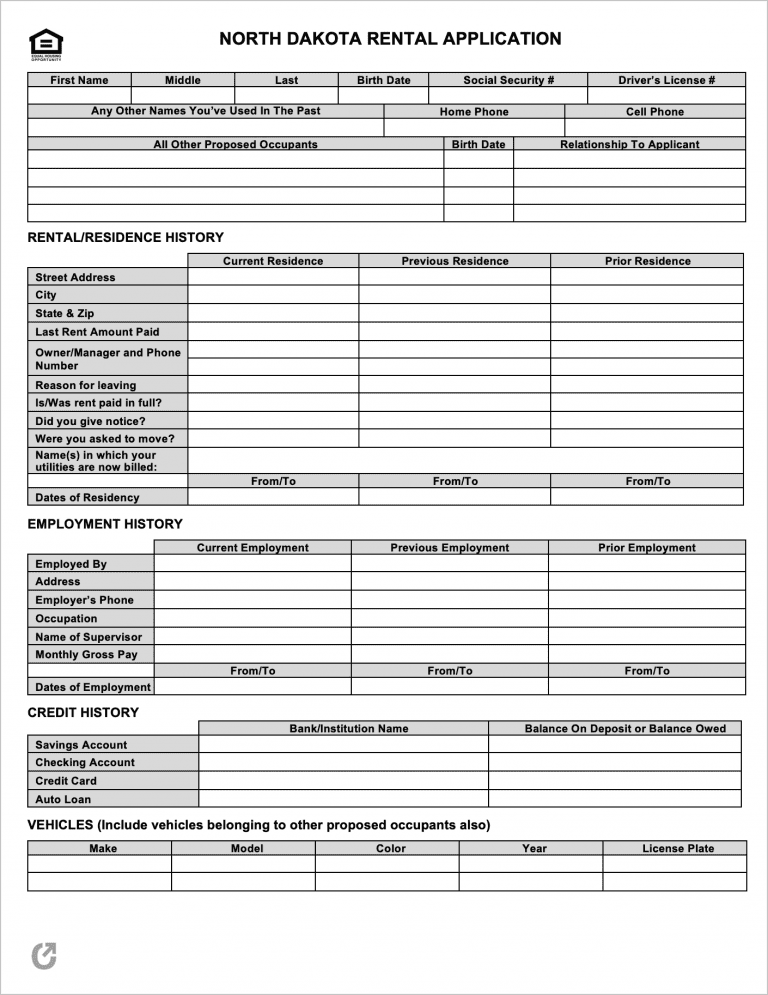 North Dakota Rental Application preview