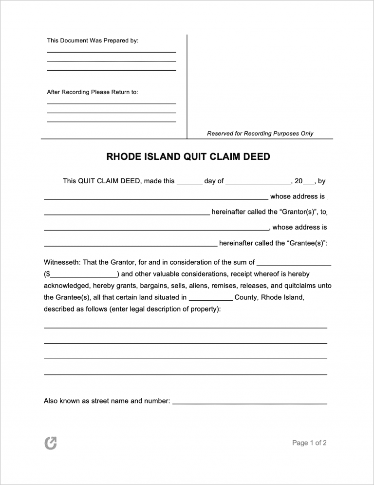 Rhode Island Quit Claim Deed Form preview