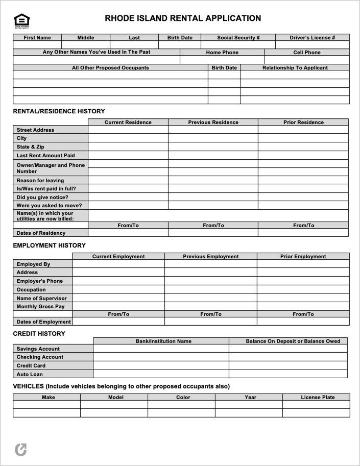 Rhode Island Rental Application preview