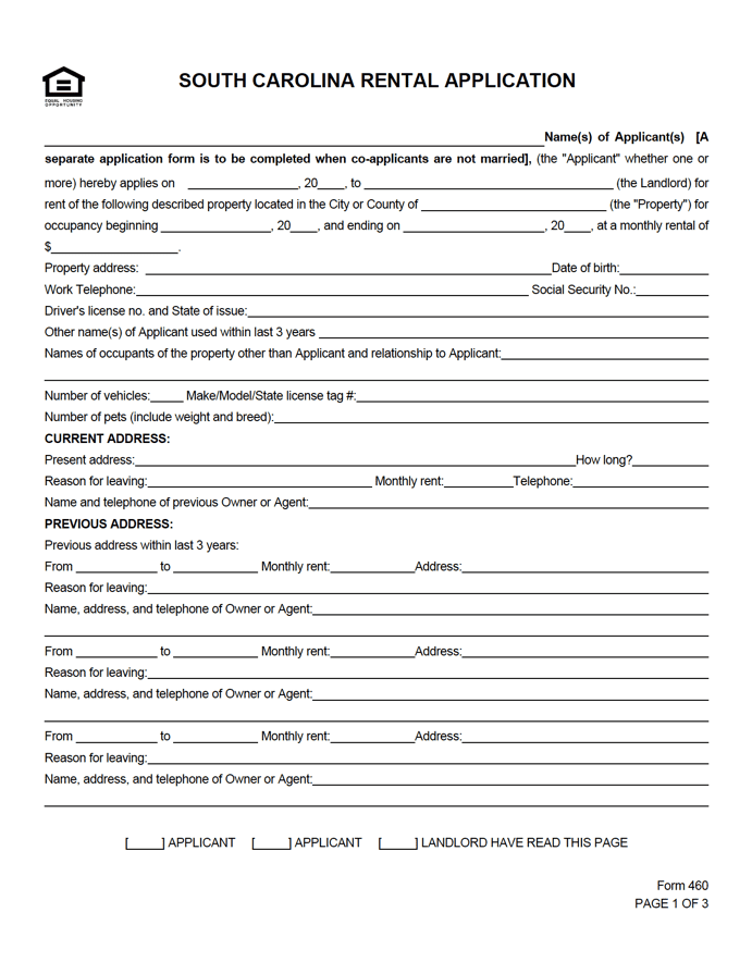 South Carolina Rental Application preview