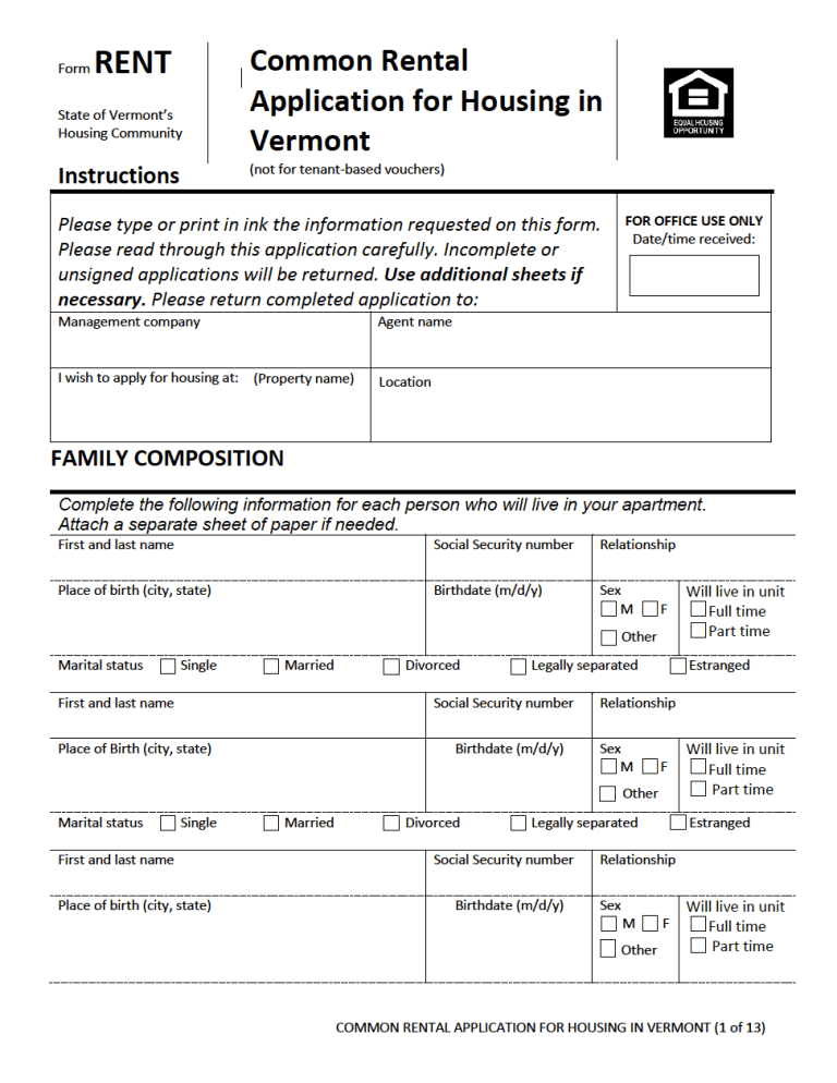 Vermont Rental Application preview