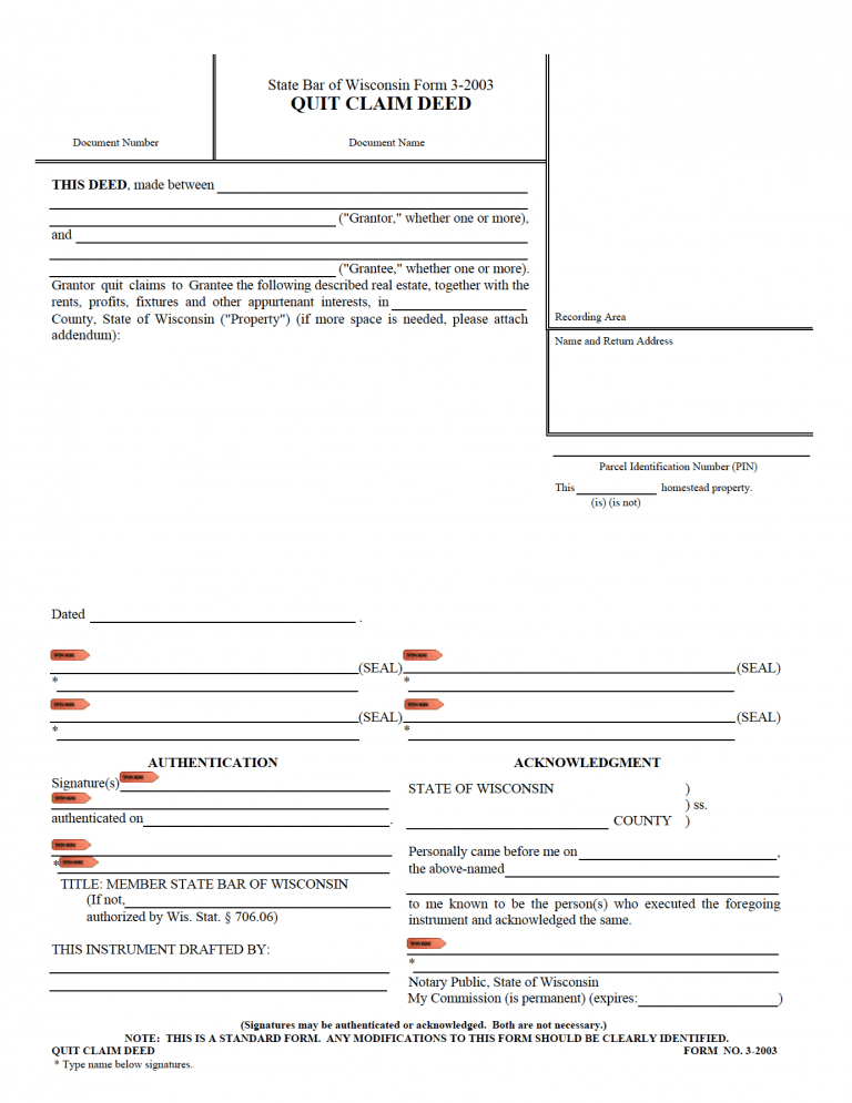 Wisconsin Quit Claim Deed | Form 3-2003 preview