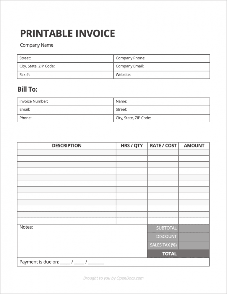 Printable Invoice Template preview