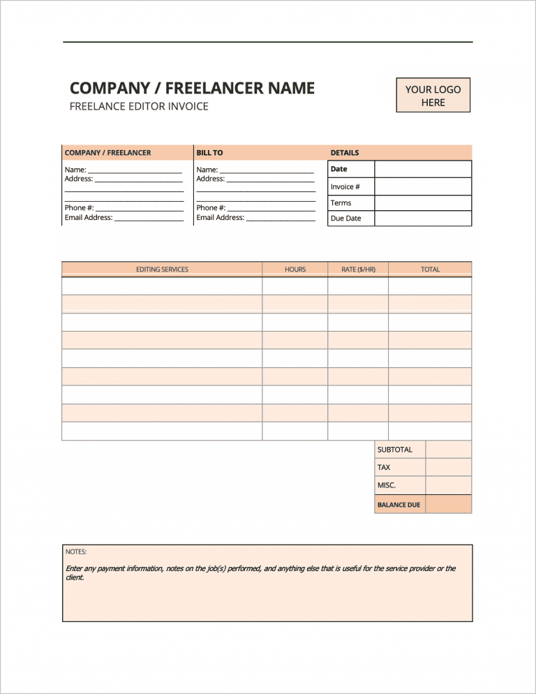 Freelance Editor Invoice Template preview