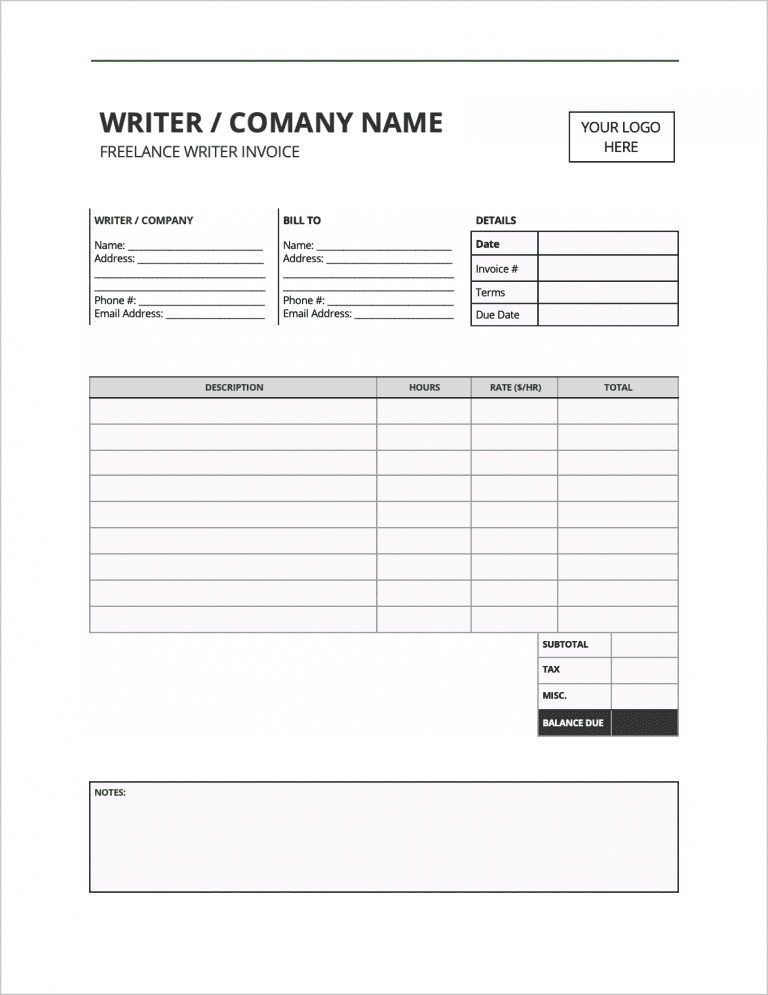 Freelance Writer Invoice Template preview