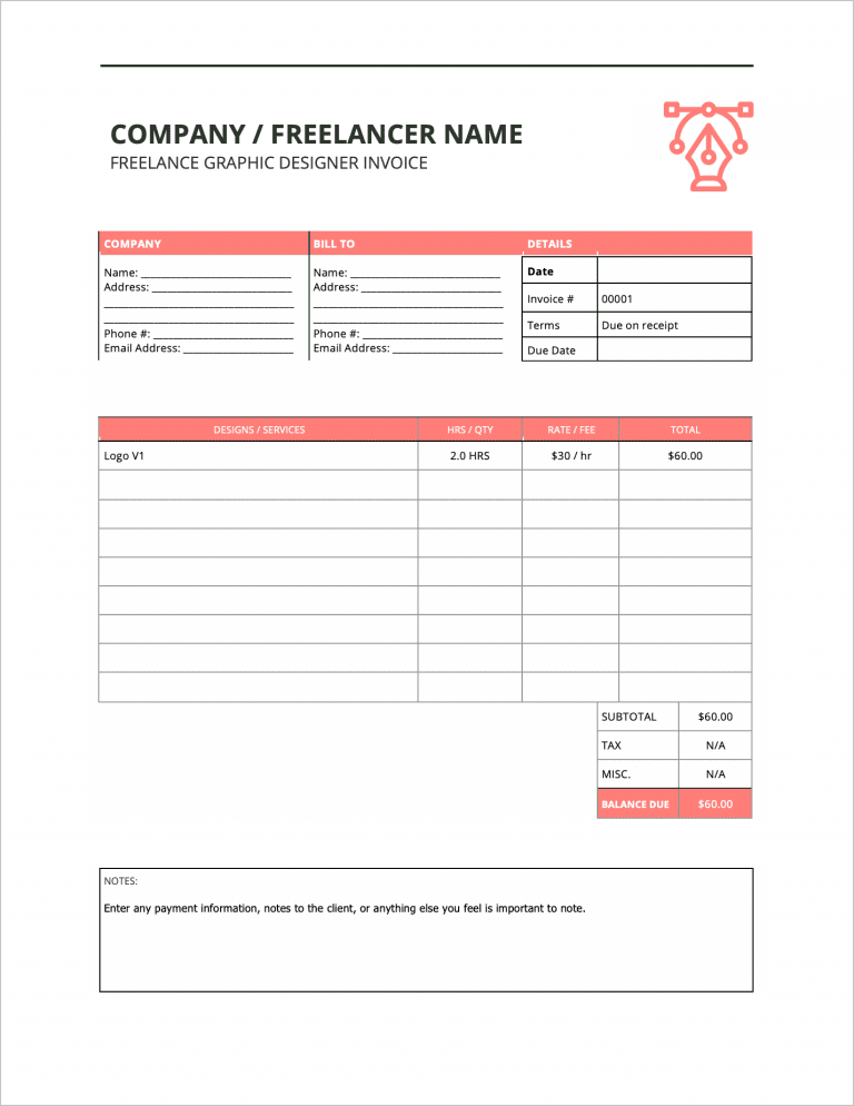 Freelance Graphic Designer Invoice Template preview