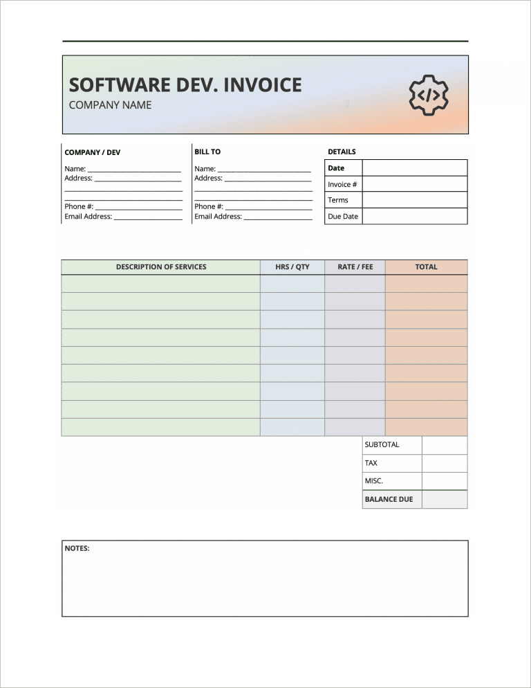 Software Development Invoice Template preview
