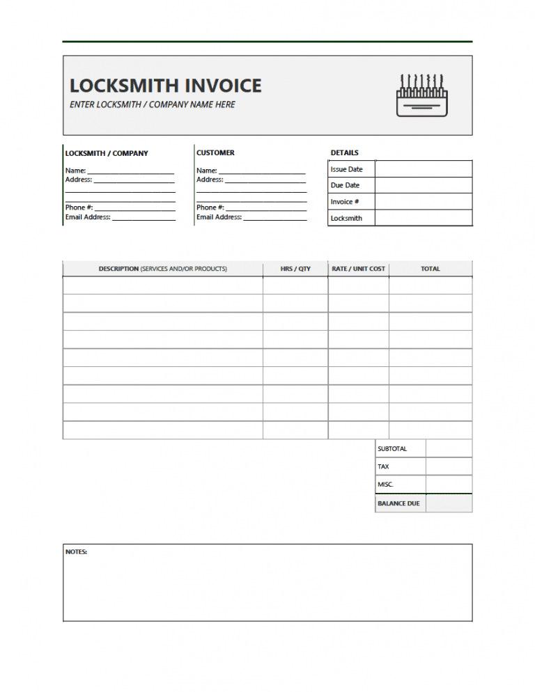 Locksmith Invoice Template preview