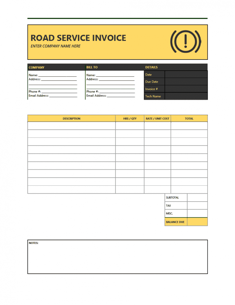 Road Service Invoice Template preview