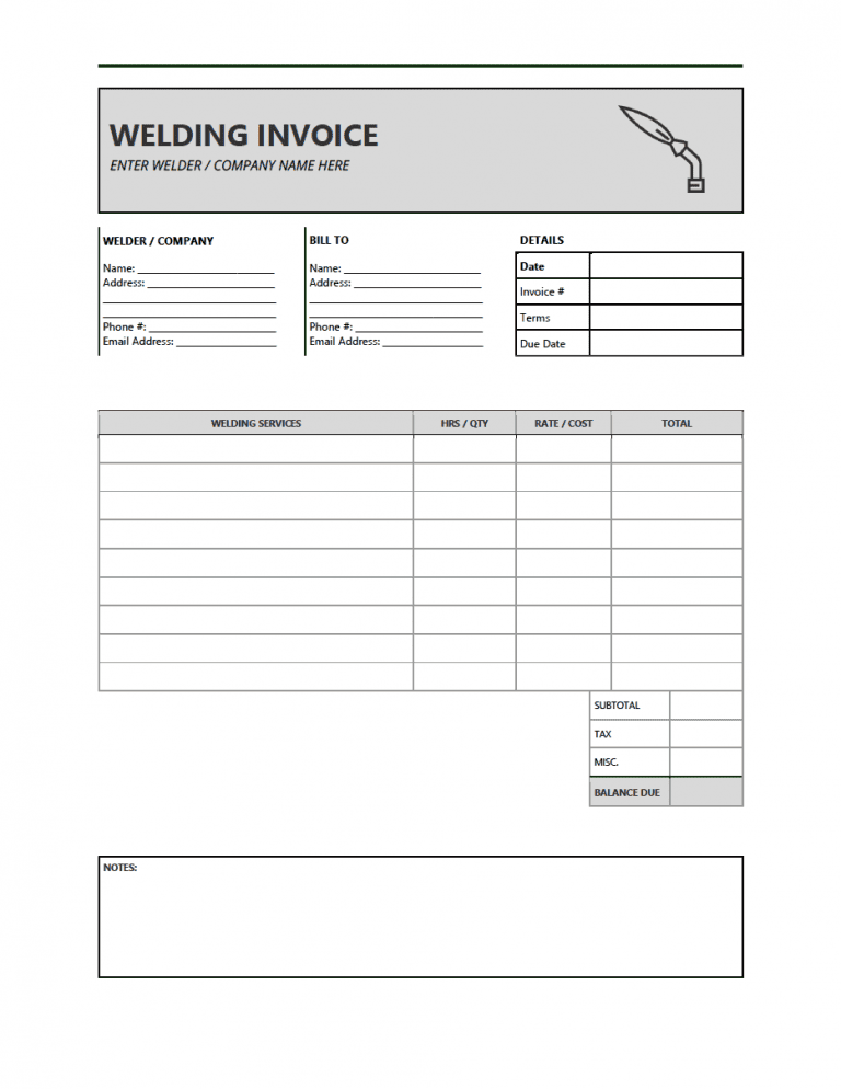 Welding Invoice Template preview